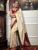 Off White Kanjeevaram Silk Saree