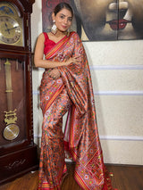 Carrot Orange Kalamkari Tussar Silk Saree