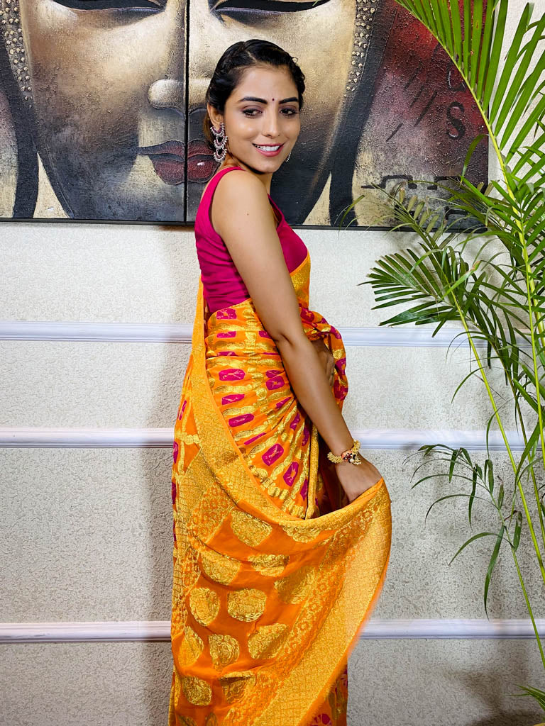 Monarch Orange Georgette Bandhej Saree