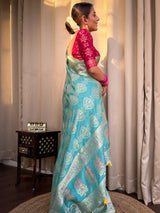 Turquoise Green Meenakari Banarasi Uppada Silk Saree