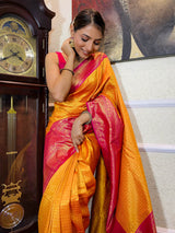 Mustard Gold Kanjeevaram Silk Banarasi Handloom Saree