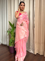 Flamingo Pink Cotton Silk Saree