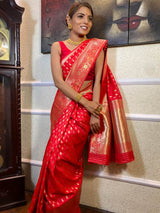 Scarlet Red Banarasi Katan Silk Saree