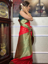Scarlet Red Banarasi Silk Saree