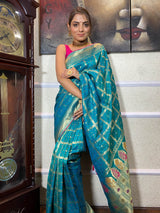 Turquoise Blue Banarasi Silk Ghatchola Saree