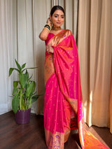 Carrot Pink Paithani Silk Saree