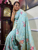 Arctic Blue Designer Banarasi Silk Saree