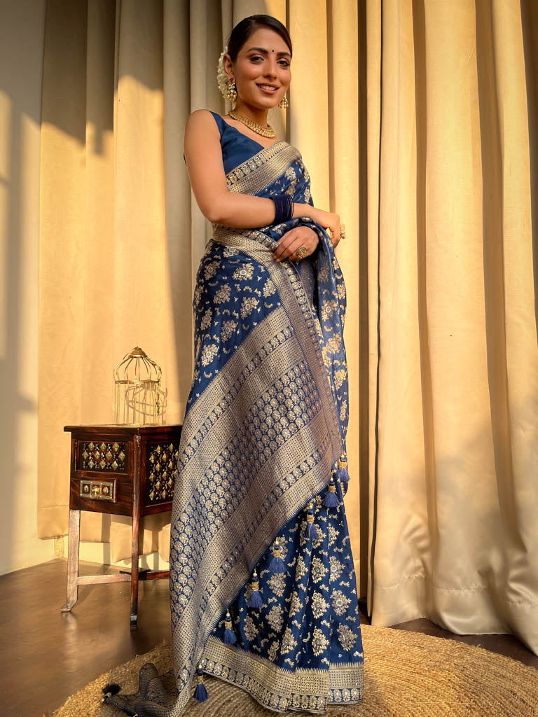 Midnight Blue Banarasi Uppada Silk Saree