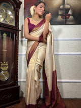 Off White Kanjeevaram Silk Saree