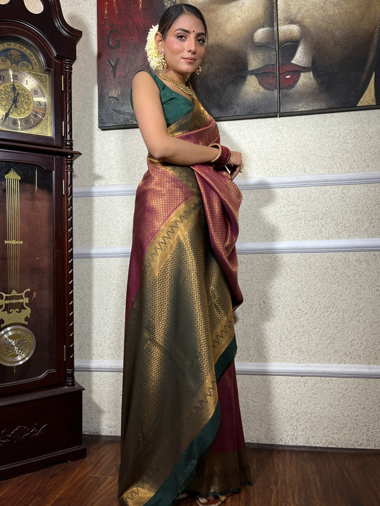 Sangria Wine Kanjeevaram Silk Saree