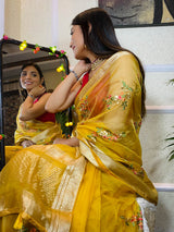 Canary Yellow Organza Silk Saree