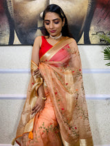 Pastel Orange Organza Silk Saree