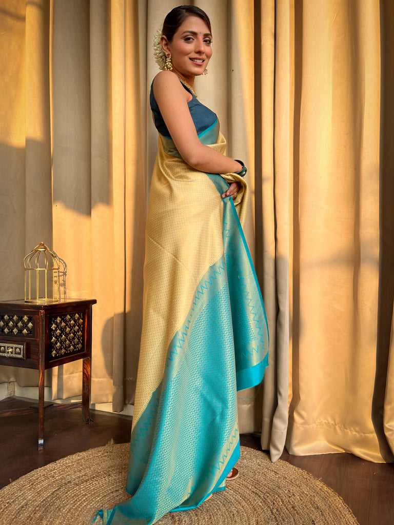 Buttermilk Kanjeevaram Silk Saree