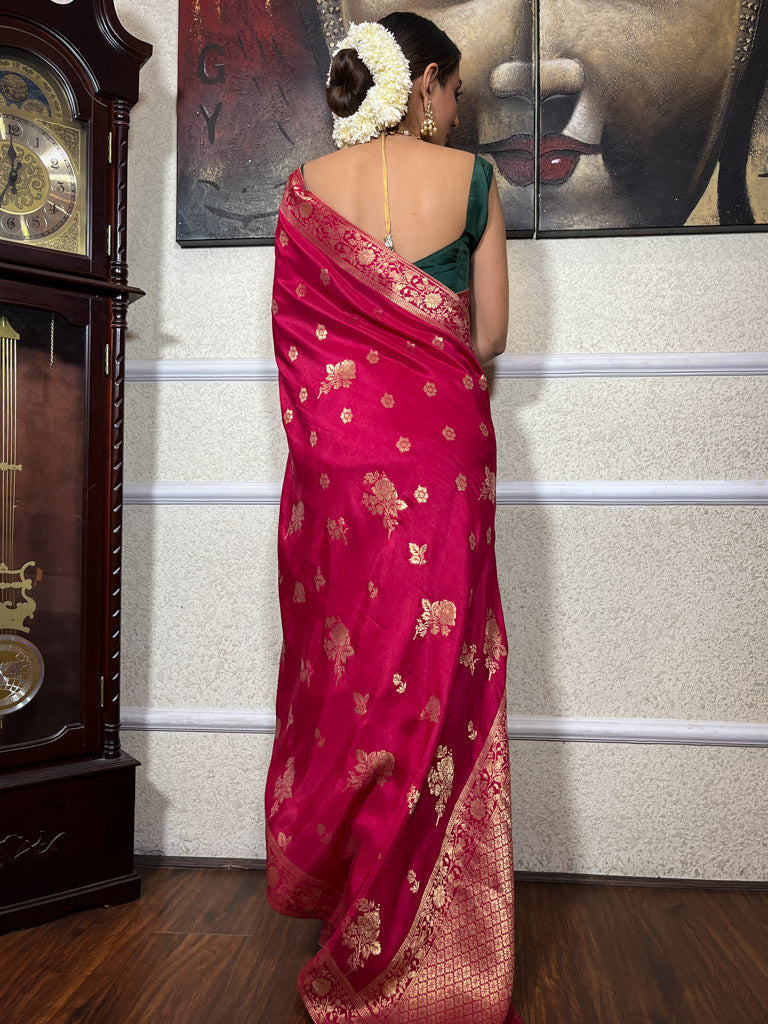 Queen Pink Banarasi Uppada Silk Saree