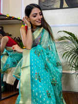 Sapphire Blue Organza Silk Saree