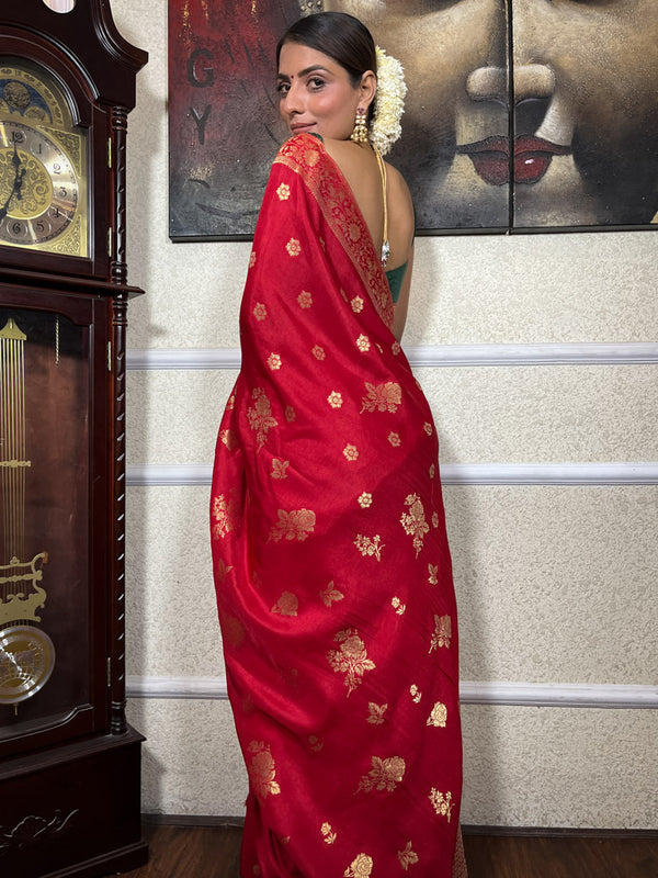 Scarlet Red Banarasi Uppada Silk Saree