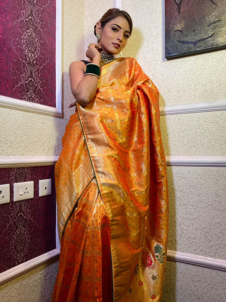 Mustard Yellow Banarasi Silk Ghatchola Saree