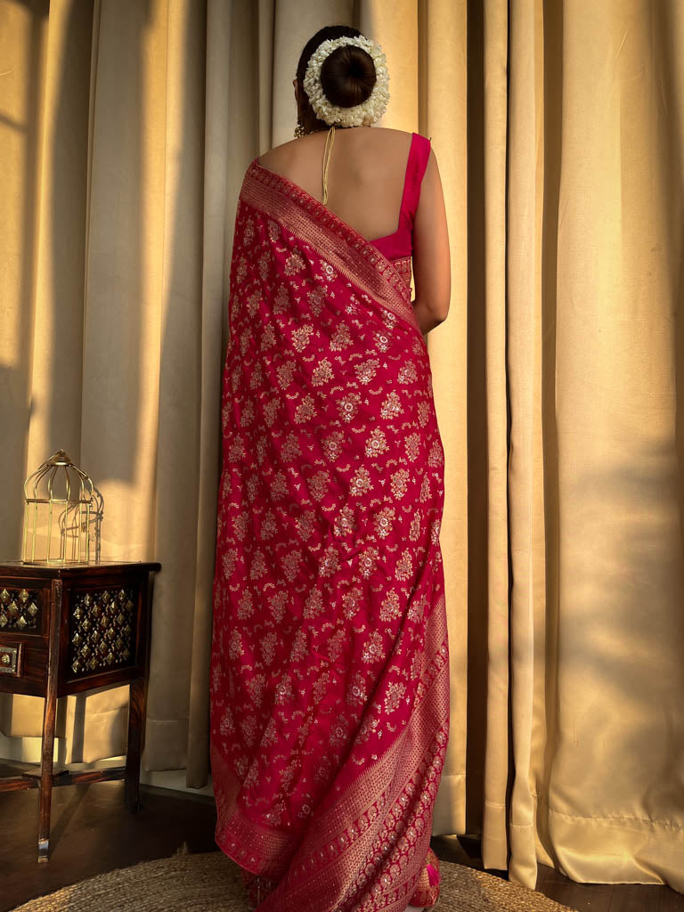 Queen Pink Banarasi Uppada Silk Saree