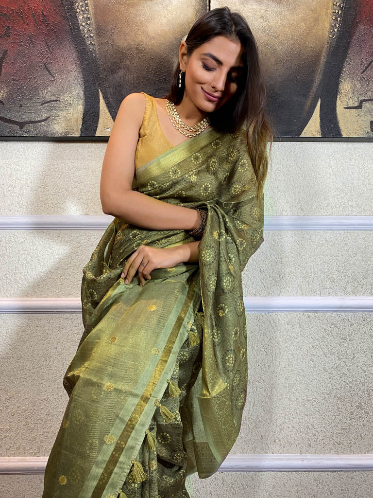 Emerald Green Uppada Cotton Silk Saree