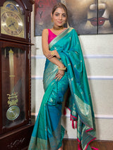 Turquoise Blue Banarasi Silk Saree