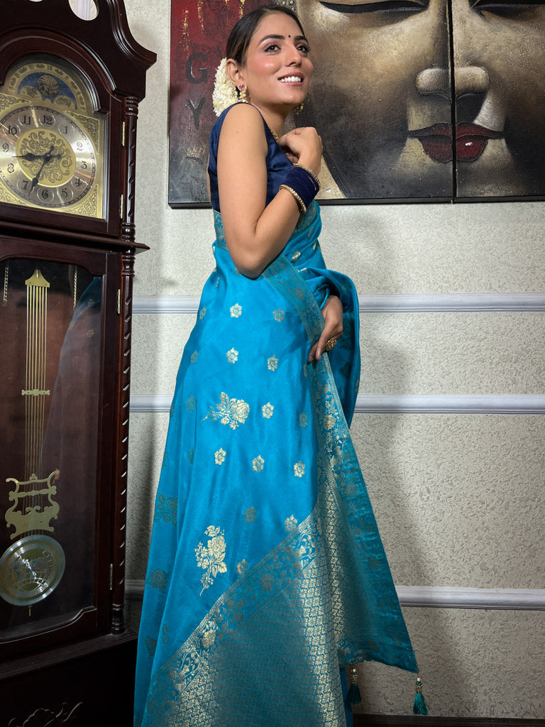 Firozi Blue Banarasi Uppada Silk Saree
