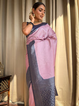 Pastel Pink Antique Silver Kanjeevaram Silk Saree