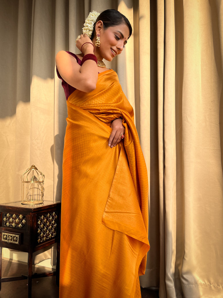 Medallion Golden Yellow Kanjeevaram Silk Saree