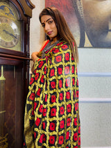 Midnight Black Georgette Bandhej Saree