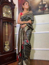 Midnight black Woven Banarasi Silk Saree