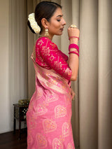 Onion Pink Meenakari Banarasi Uppada Silk Saree