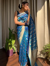 Azure blue Meenakari Banarasi Silk Saree