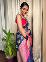Berry Blue Woven Cotton Silk Saree