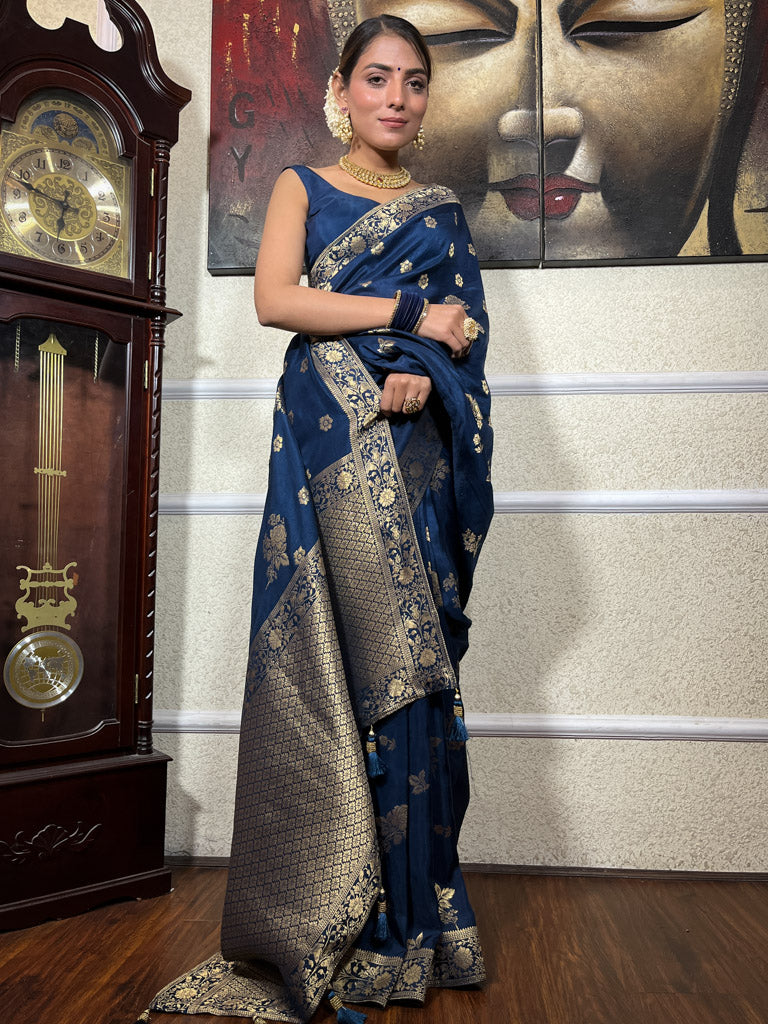 Midnight Blue Banarasi Uppada Silk Saree