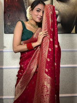 Scarlet Red Banarasi Uppada Silk Saree