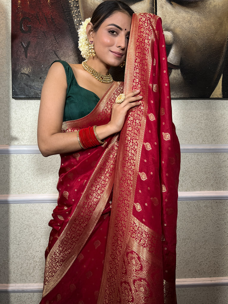 Scarlet Red Banarasi Uppada Silk Saree