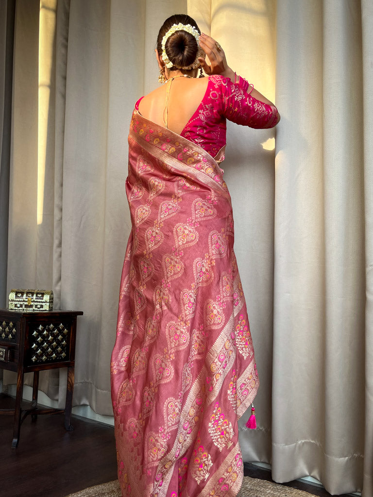 Orchid Pink Meenakari Banarasi Uppada Silk Saree