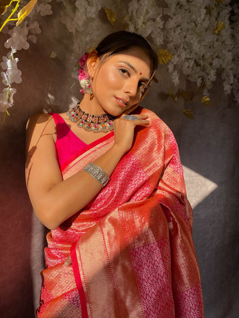 Rusty Pink Banarasi Silk Saree
