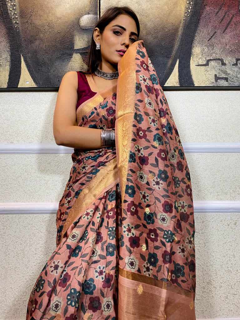 Garnet Brown Uppada Cotton Silk Saree