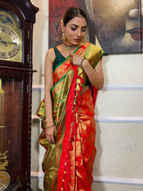 Scarlet Red Kanjeevaram Silk Banarasi Handloom Saree