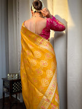 Mustard Yellow Meenakari Banarasi Uppada Silk Saree
