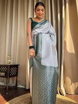 Metallic Grey Antique Silver Kanjeevaram Silk Saree