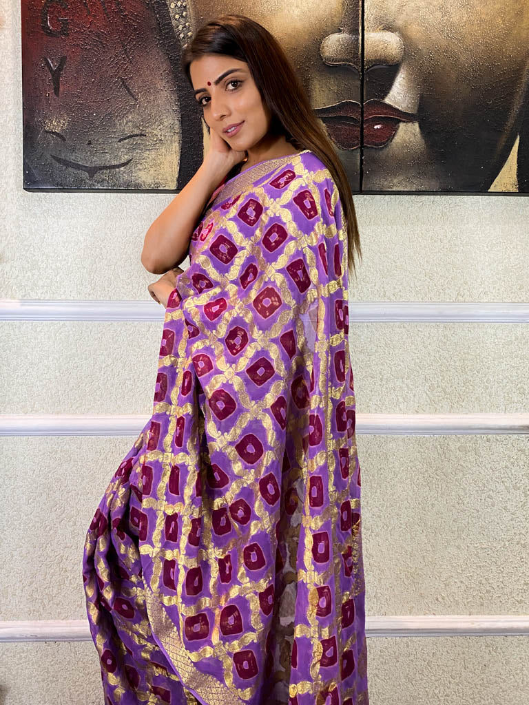Orchid Purple Georgette Bandhej Saree