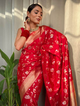Crimson Red Banarasi Silk Saree