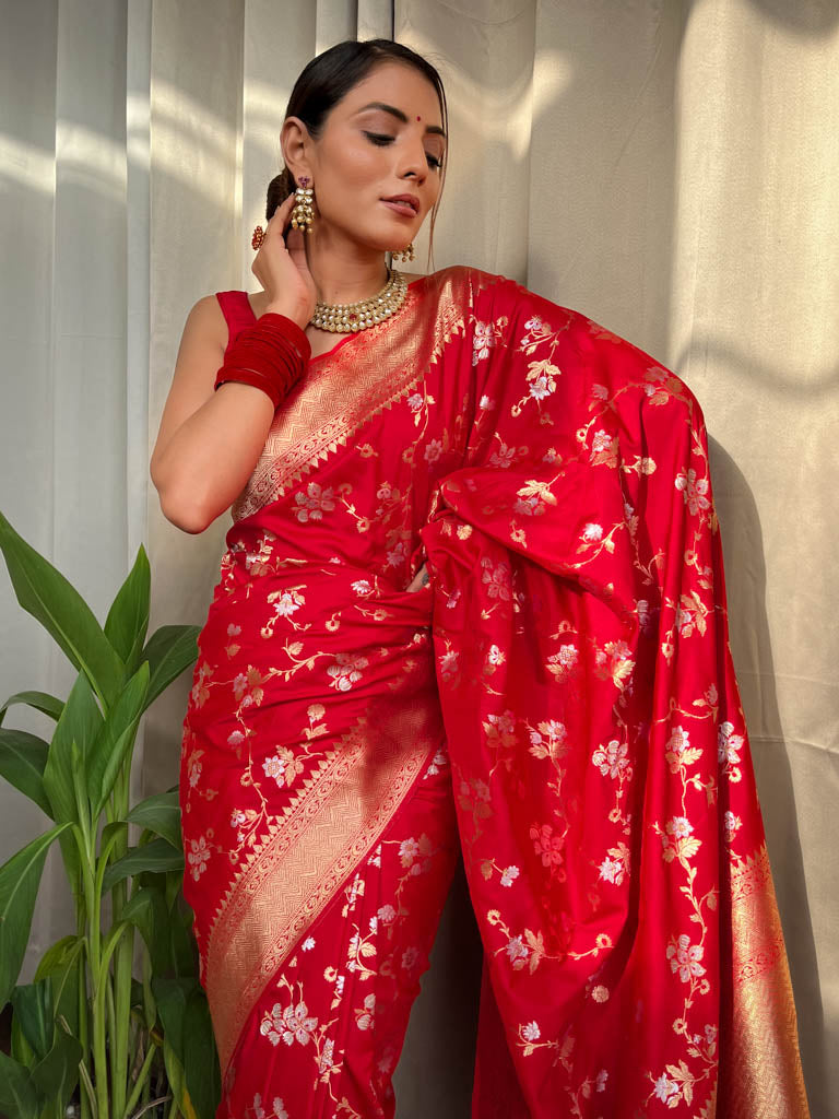 Crimson Red Banarasi Silk Saree