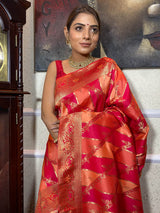 Peach Pink Banarasi Handloom Silk Saree