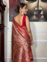 Carrot Orange Kalamkari Tussar Silk Saree