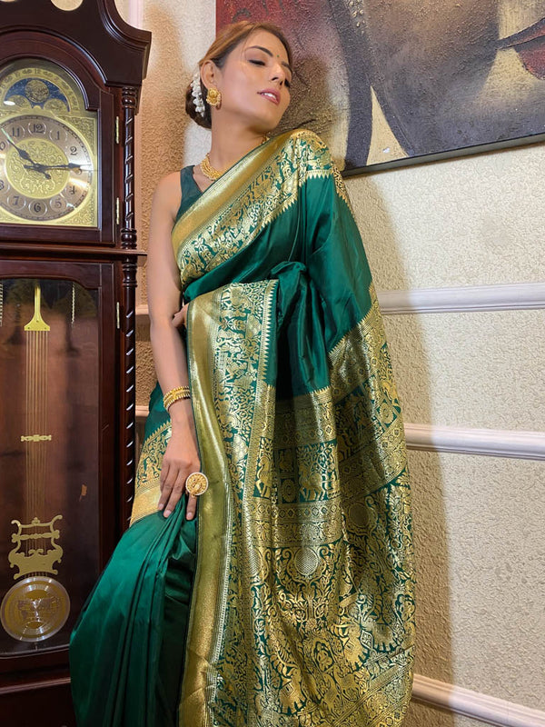 Peacock Green Banarasi Silk Saree