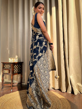 Midnight Blue Banarasi Khaddi Weaved Georgette Saree