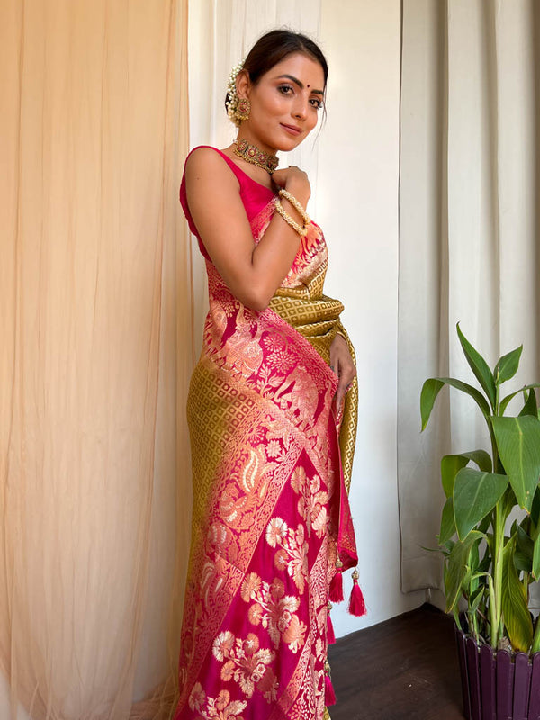 Mehendi Rani Hand Dyed Banarasi Silk Saree