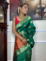 Bottle Green Banarasi Patola Silk Saree